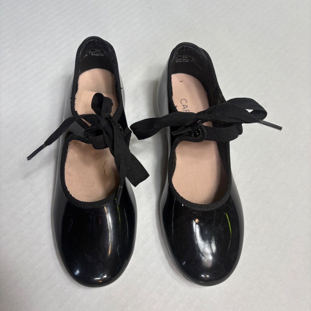 Capezio Jr. Tyette Tap Shoes Kids 2M Black Patent Ribbon Lace Up N625C